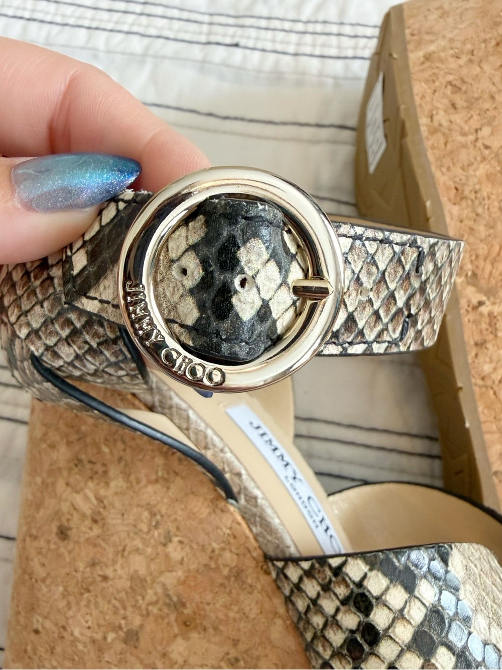 NWT Jimmy Choo Snake Embossed Strappy Sandals Wedge Platform size 39 - Picture 7 of 10